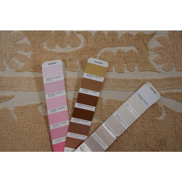 Minimal Neutral Suzani Textile, Beige Uzbek Table Cover Decor 4'4'' X 4'4'' For Sale - Image 9 of 10