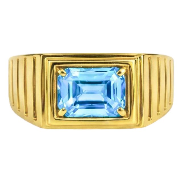 Art Deco Signet Ring for Men With Topaz, Silver, Gold, Size 10 For Sale