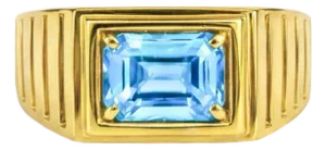 Art Deco Signet Ring for Men With Topaz, Silver, Gold, Size 10