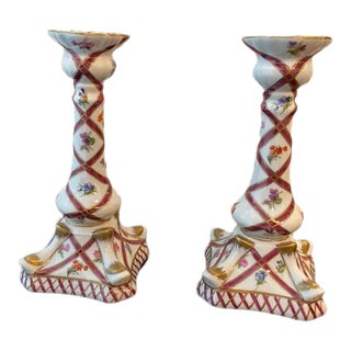 Antique Paris Royal Porcelain Candlesticks- a Pair For Sale