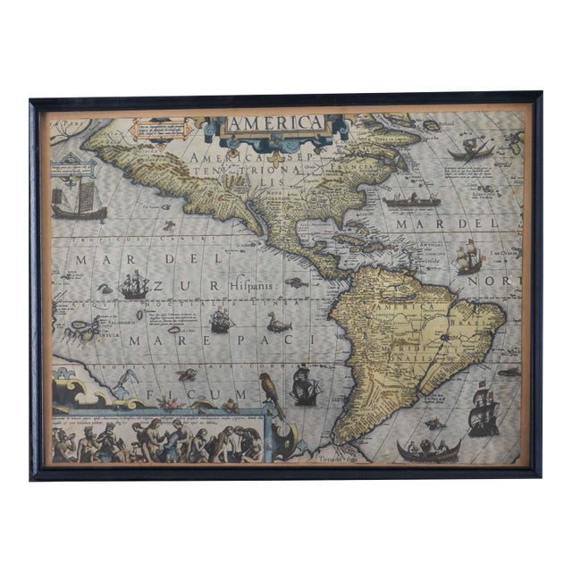 Framed Historical Map of the Americas - Jodocus Hondius (C. 1606) For Sale