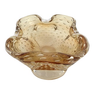 Vintage Amber Murano Pulegoso Glass Bowl For Sale