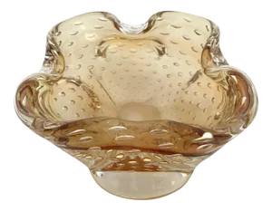 Vintage Amber Murano Pulegoso Glass Bowl