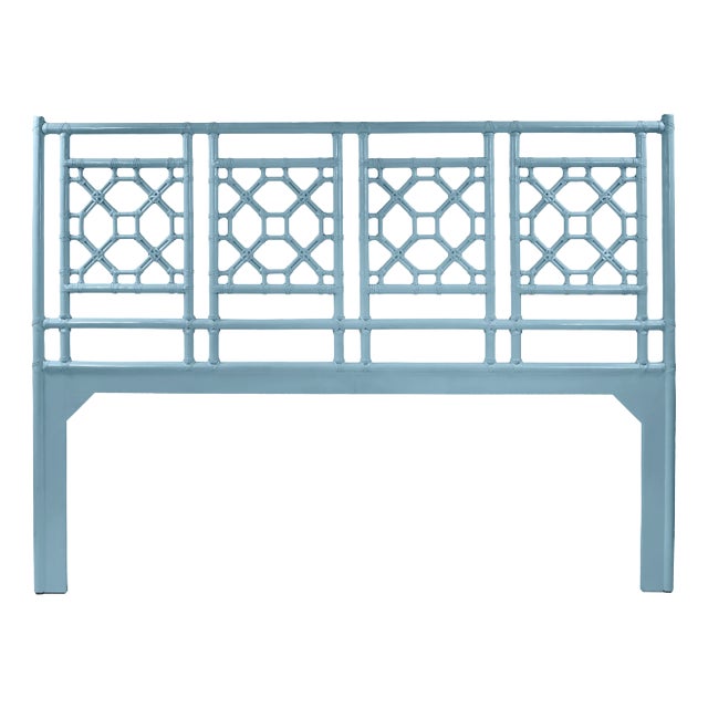 Lattice Back Headboard King, Pool Blue For Sale