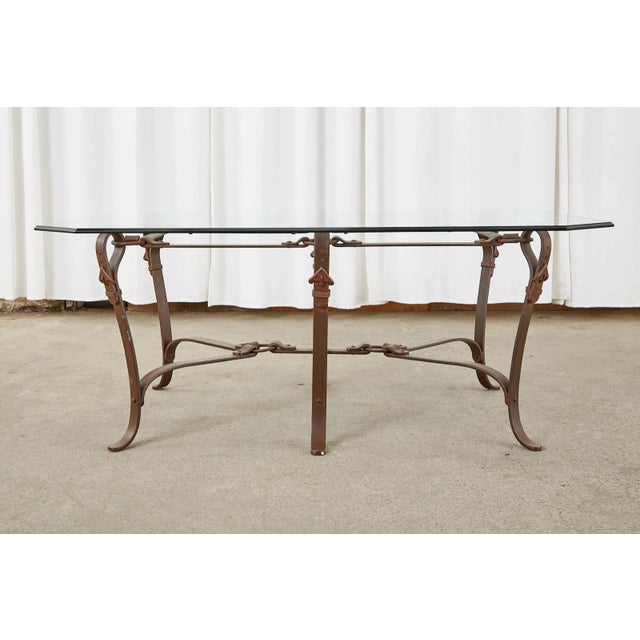 Adnet Hermes Style Faux Leather Iron Strap Cocktail Table For Sale - Image 12 of 13