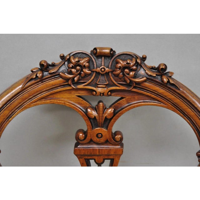 Late 19th Century Antique Victorian Carved Walnut French Tapestry Parlor Side Chairs - Set of 4 For Sale - Image 5 of 15