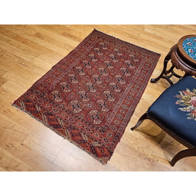 Textile Vintage Turkmen Tekke Area Rug, Wool Pile, Geometric Medallion For Sale - Image 7 of 17