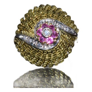 Vintage Natural .50Cts VS G Diamond Ruby 18K Solid Gold 2 Tone Bombay Dome Ring, size 7.25 For Sale