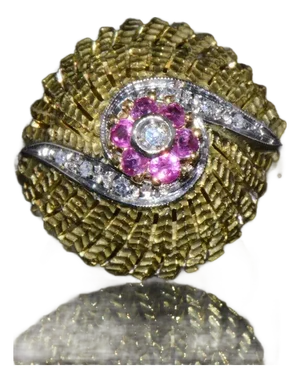 Vintage Natural .50Cts VS G Diamond Ruby 18K Solid Gold 2 Tone Bombay Dome Ring, size 7.25