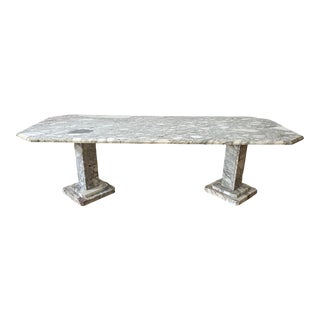Vintage Italian White Marble Rectangular Double Pedestal Coffee Table, 1970s For Sale
