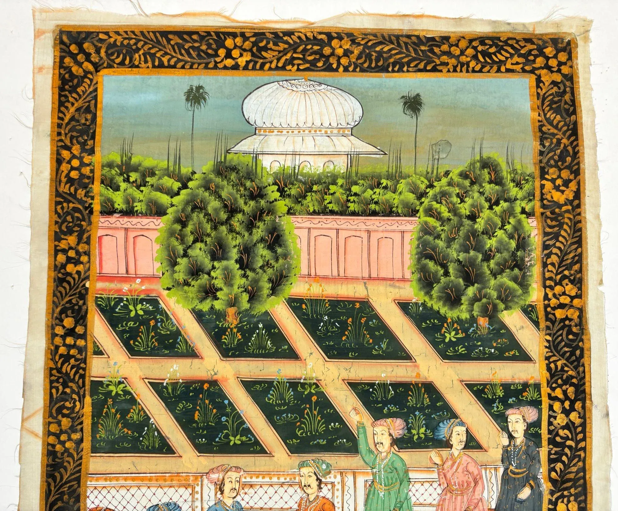 Mughal Court Scene on Silk After a 19th Century Indo-Persian