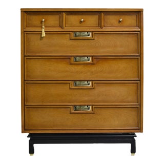 Mid Century Chinoiserie Style Highboy Dresser by American of Martinsville For Sale