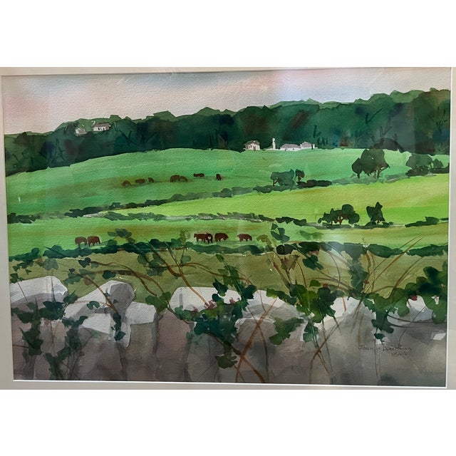 Green Original Landscape Watercolor Painting, Signed For Sale - Image 8 of 16