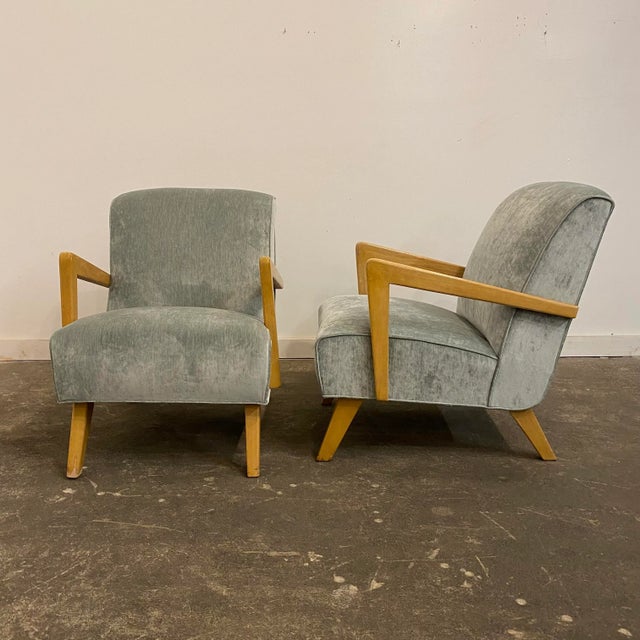 Mid 20th Century Mid 20th Century Reupholstered Arm Chairs in Teal Velvet For Sale - Image 5 of 8