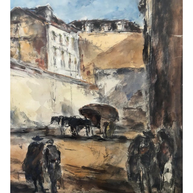 C.1950 Arturo Souto Feijoo (1901-1964) City Walls W/ Figures Original Mixed Media For Sale In San Francisco - Image 6 of 8