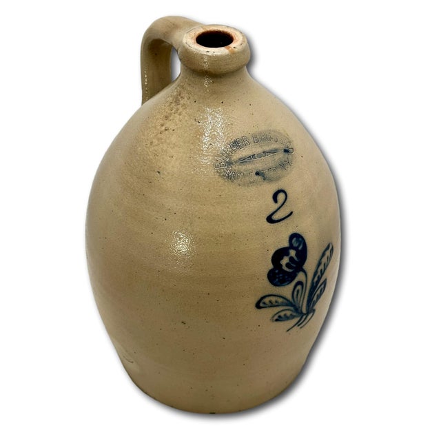 Outstanding Antique 2 Gallon Blue Flower Decorated Stoneware Jug by Burger in Rochester N. Y. Circa 1877 to 1880 For Sale - Image 11 of 18