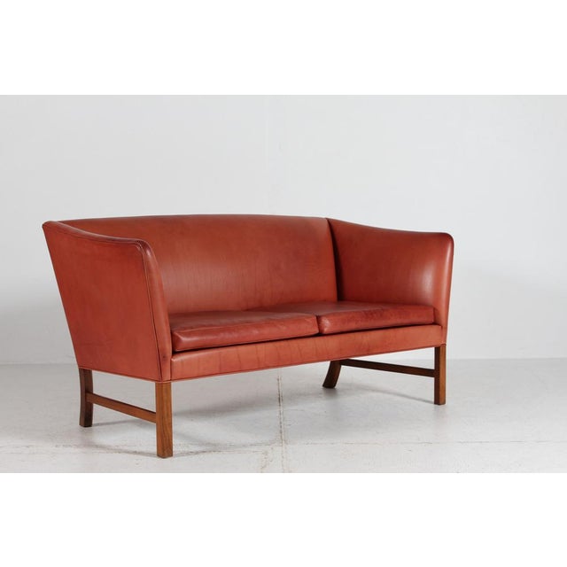Vintage 2-Seater Sofa in Walnut and Cognac Aniline Leather by Ole Wanscher, 1970s For Sale - Image 10 of 17