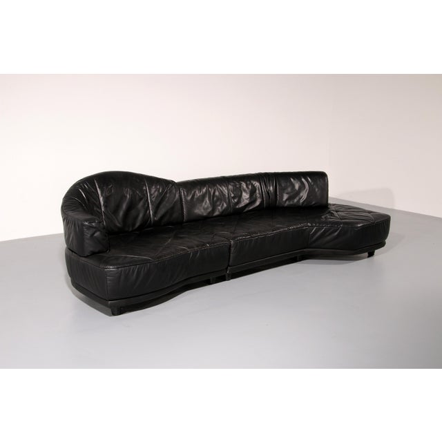 Mid-Century Modern Modular Sofa in Black Leather, 1980, Set of 4 For Sale - Image 3 of 12