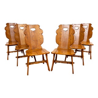 Vintage Belgian Dining Chairs in Oak, 1960s, Set of 6 For Sale