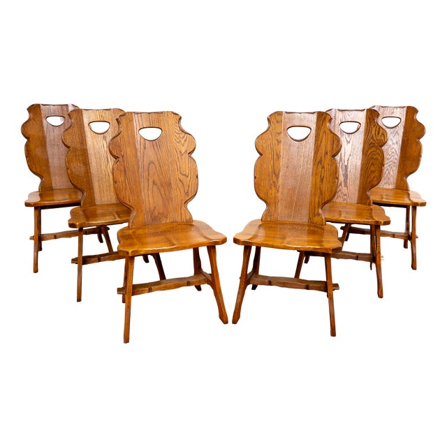 Vintage Belgian Dining Chairs in Oak, 1960s, Set of 6 For Sale