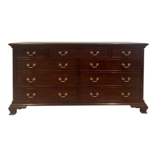 Henkel Harris 124 Triple Dresser With H-8 Mirror in #29 Classic Henkel Mahogany For Sale