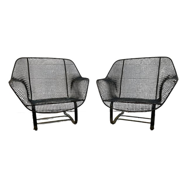 Pair of Vintage Mesh Spring Lounge Chairs Attributed to Russell Woodard For Sale
