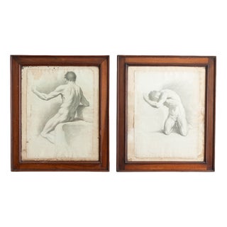 Neoclassical Artist, Academic Nudes, Early 19th Century, Pencil Drawings, Framed, Set of 2 For Sale