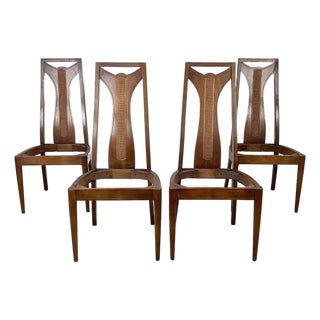 Set of Four 1960s Walnut High-Back Dining Chairs — Cane Insert Backs, Tomlinson Sophisticate Style, MCM For Sale
