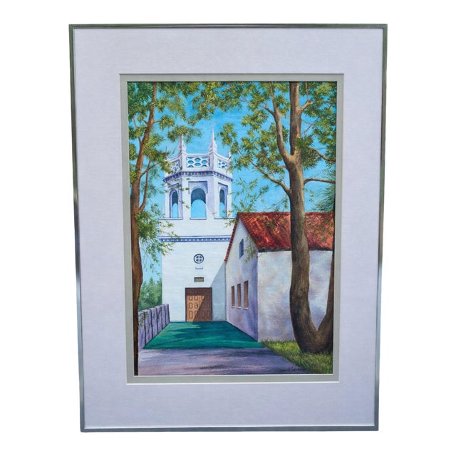 1990s Contemporary, Framed Mediterranean School Courtyard Scene, Signed Strauss For Sale
