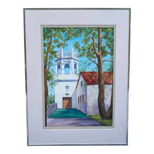 1990s Contemporary, Framed Mediterranean School Courtyard Scene, Signed Strauss