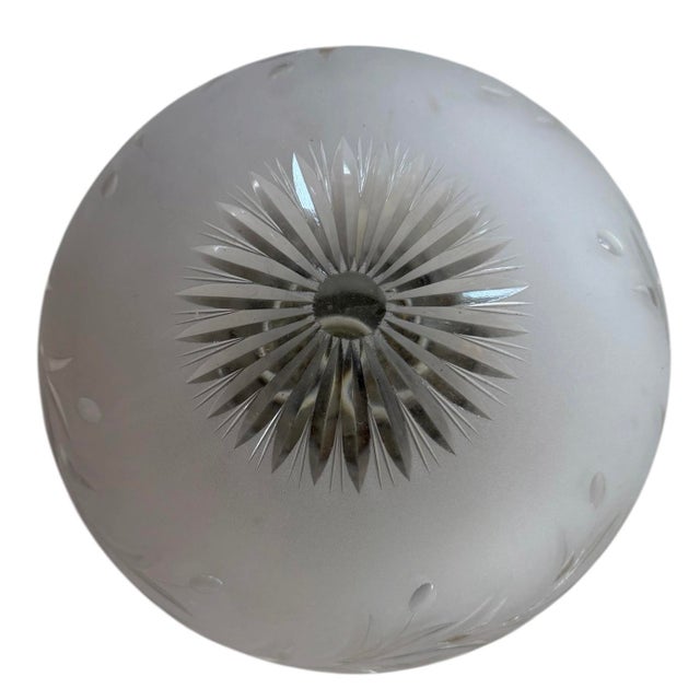 Circa 1920’s Rare Pair of Wheelcut Flowers and Vines Glass Ceiling Lights For Sale - Image 9 of 9