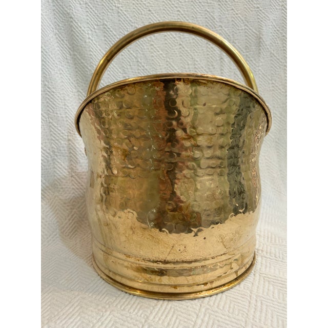 1980s 1980’s Hammered Brass Helmet Coal Scuttle or Bucket With Handle For Sale - Image 5 of 11