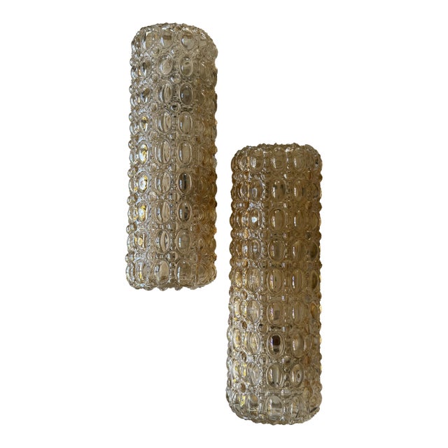 Pair of Large Amber Bubble Glass Sconces Style Helena Tynell C. 1970s For Sale