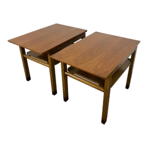 Pair of Two Tiered Leather Wrapped Dunbar Side Tables