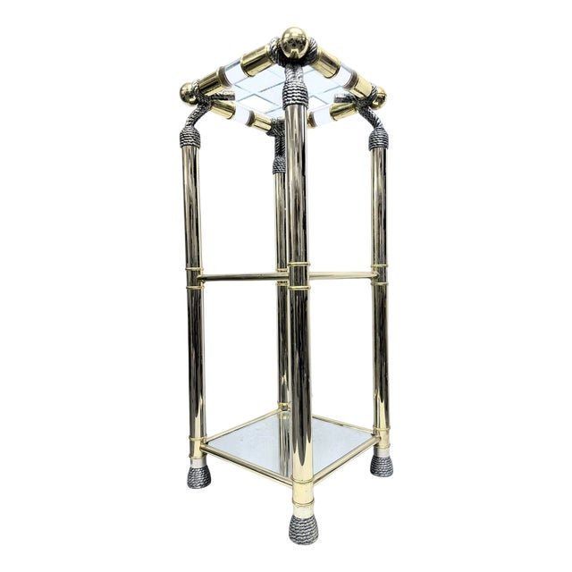 Hollywood Regency 2-Tone Brass and Acrylic Tiered Serving Stand attributed to Curvasa Muebles, 1970s For Sale
