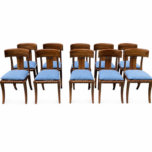 Mid-Century Modern 1980s Vintage Klismos Style Solid Walnut Dining Chairs - Set of 10 For Sale - Image 3 of 4