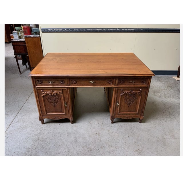 Brown Vintage Double-Sided Desk, 1930 For Sale - Image 8 of 8