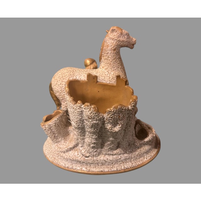 Antique Victorian Yellow Ware Sand Majolica Figural Horse & Boy Smoking Stand For Sale - Image 4 of 9