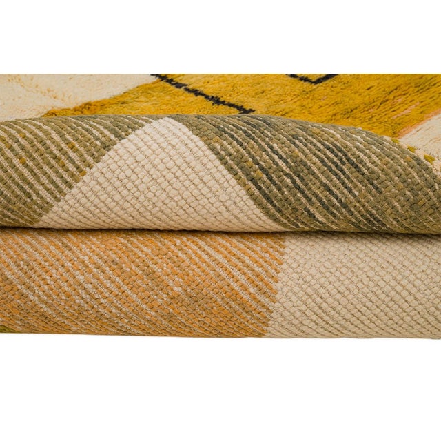 Modernist Color-Block Hand-Knotted Moroccan Wool Rug | 9'11" X 6'9" | One of a Kind For Sale - Image 6 of 7