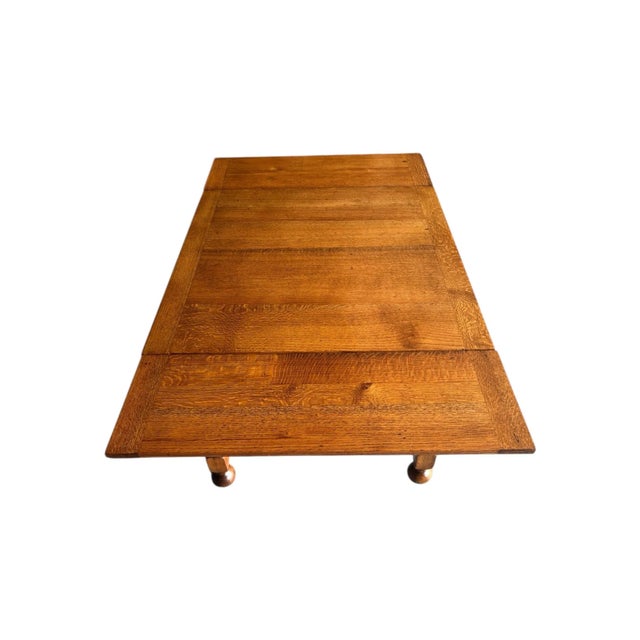 1930s Solid Oak Plank pDraw Leaf Table For Sale - Image 10 of 12