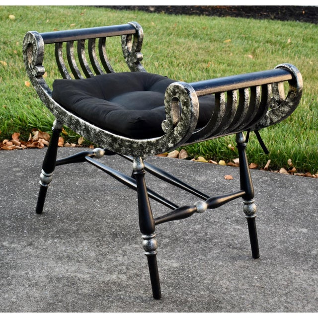 Curule Vanity Stool Bench Roman Slatted Saddle Seat Chair Hollywood Regency For Sale - Image 4 of 14