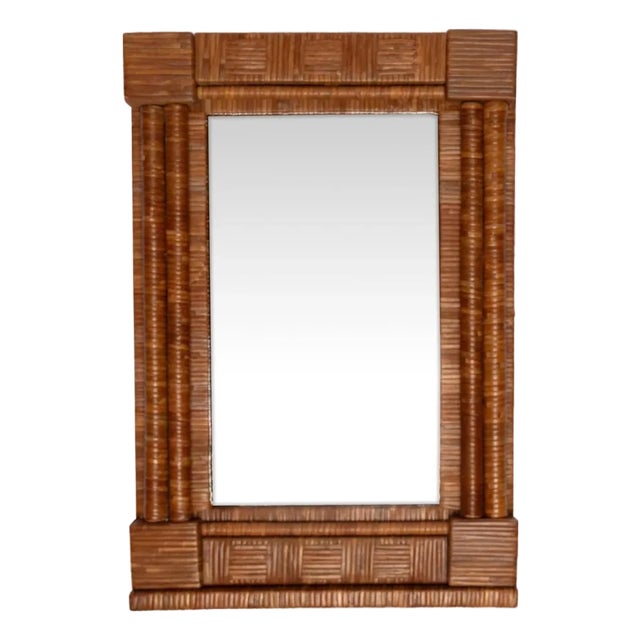 Sharland England Woven Rattan Column Mirror For Sale