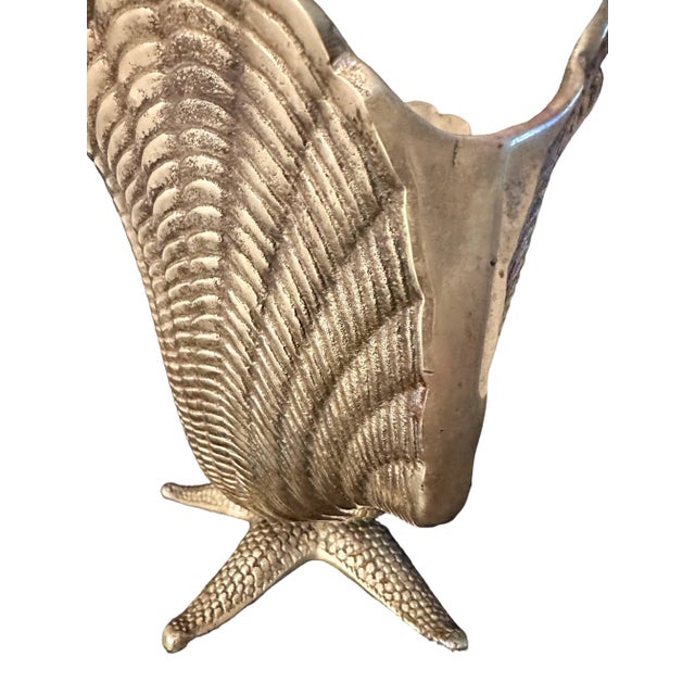 Mid 20th Century Brass Sea Shell Nautilus Planter on Starfish Base For Sale - Image 9 of 9