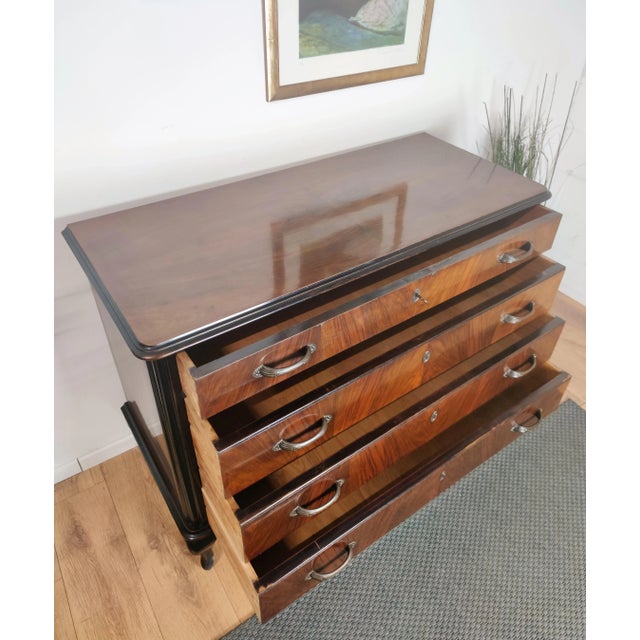 Black Mid-Century Modern Italian Wood & Brass Chest of 4 Drawers For Sale - Image 8 of 9