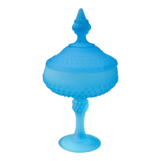 Mid 20th Century Handmade & Textured Blue-Opalescent Glass Candy Dish For Sale