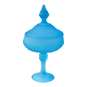 Mid 20th Century Handmade & Textured Blue-Opalescent Glass Candy Dish