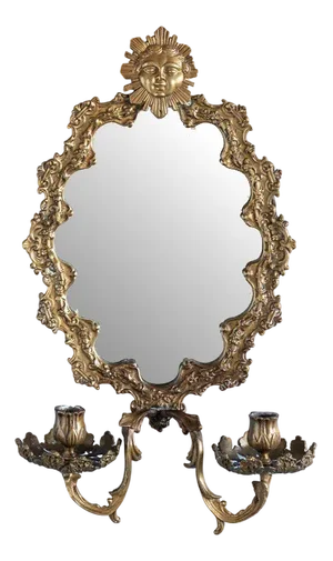 French Bronze Mirrored Oval Sconces, 19th Century, Set of 2
