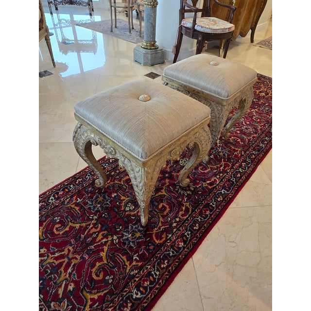 Gold Italian Baroque Style Giltwood Benches/ Stools - A Pair For Sale - Image 8 of 14