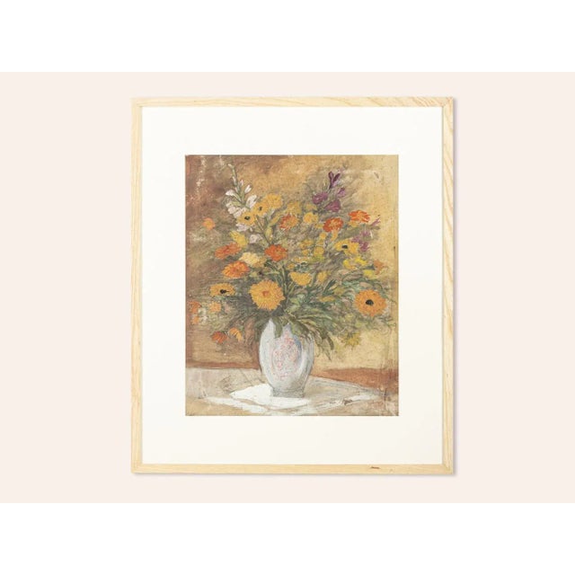 Depiction of a flower still life from the 1920s in light colors. Watercolor on thick paper. Ready to hang framed with...