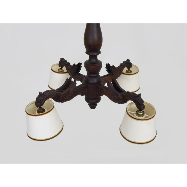 Brown Dragon 4-Light Chandelier in Hand-Carved Wood, 1950s For Sale - Image 8 of 11